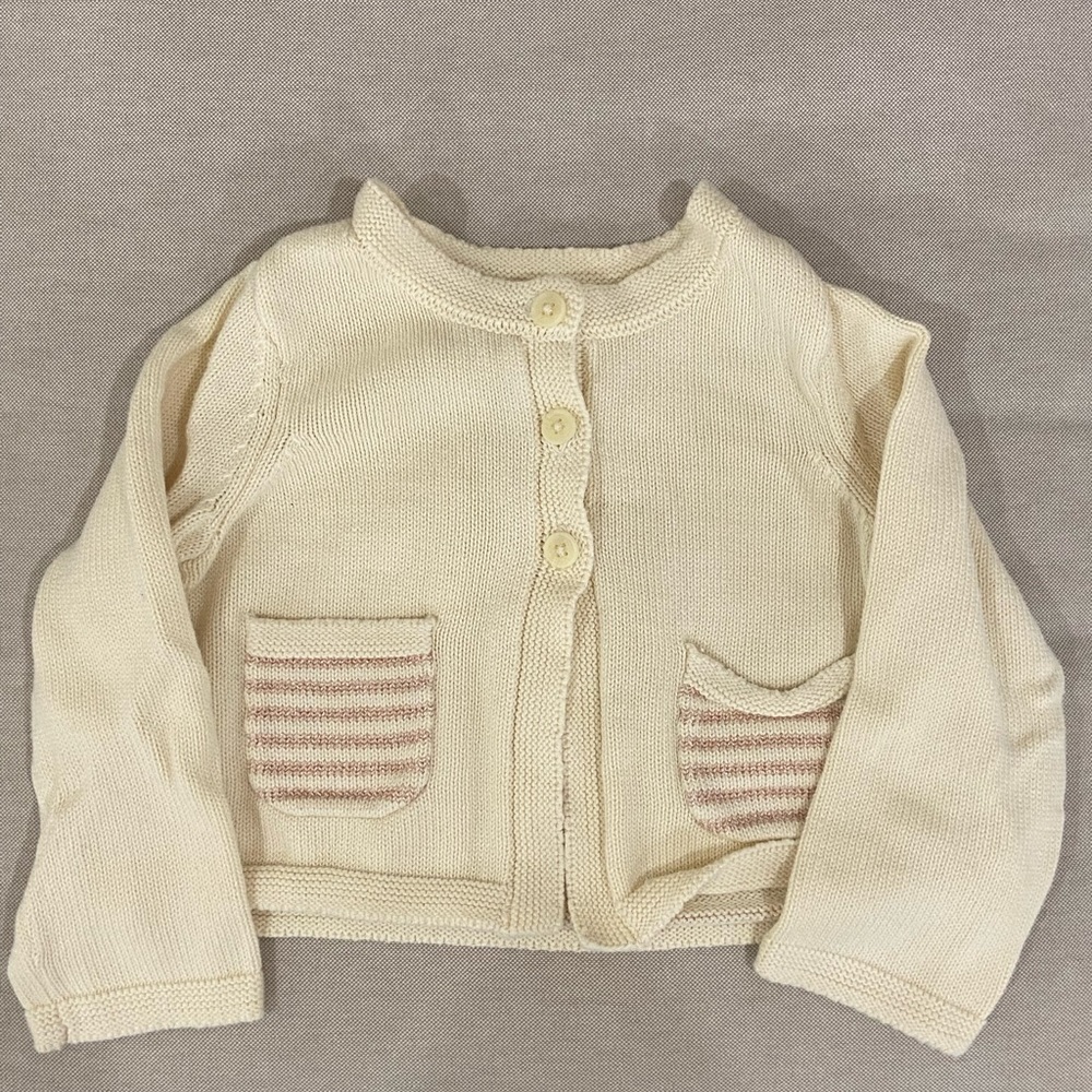 Tea Collection Cream and Pink Striped Pocket Sweater